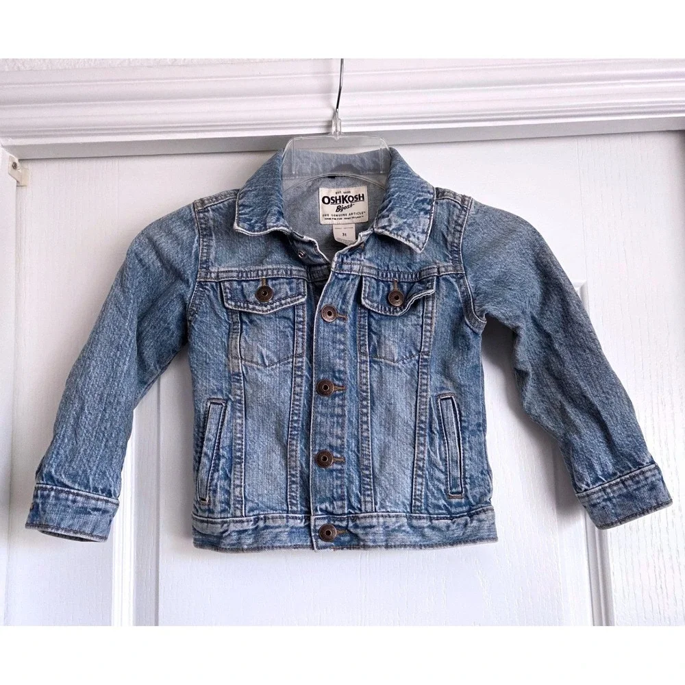 OshKosh B'gosh Toddler‎ Boys Girls Blue Denim Trucker Jacket Light Wash 3T 3A